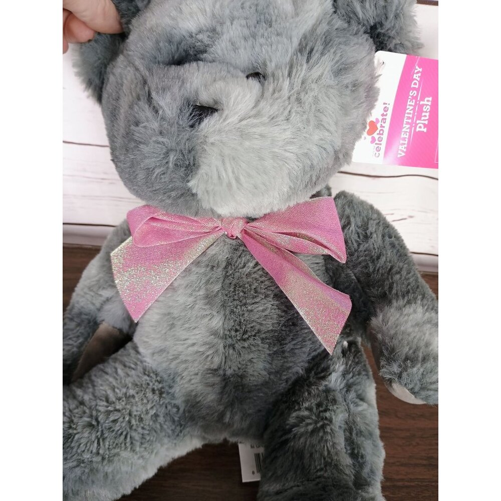 Celebrate Gray Bear Stuffed Animal Plush Valentine's Heart On Foot Paw Very Soft